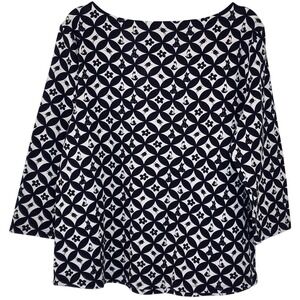 Charter Club Black White Dog Flower Print Knit SS Tee Shirt Womens Size L